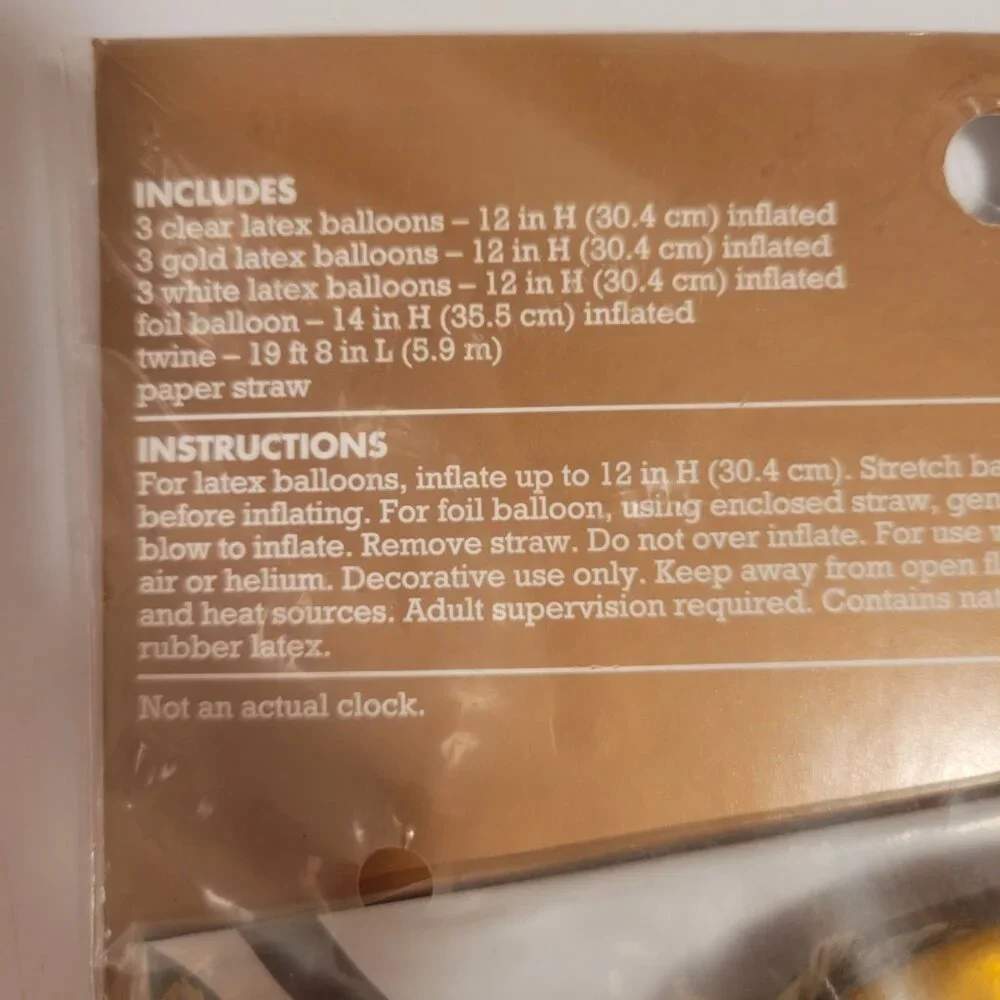 NWT Spritz Balloon Variety Kit - Gold and White Balloons with Clock Balloon